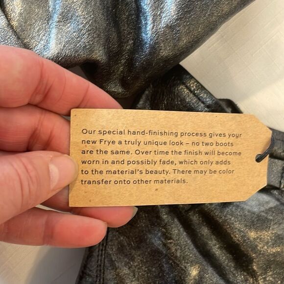 FRYE GUNMETAL AND SILVER MOTO LEATHER BOOTS.   NEW IN BOX - Picture 6 of 11